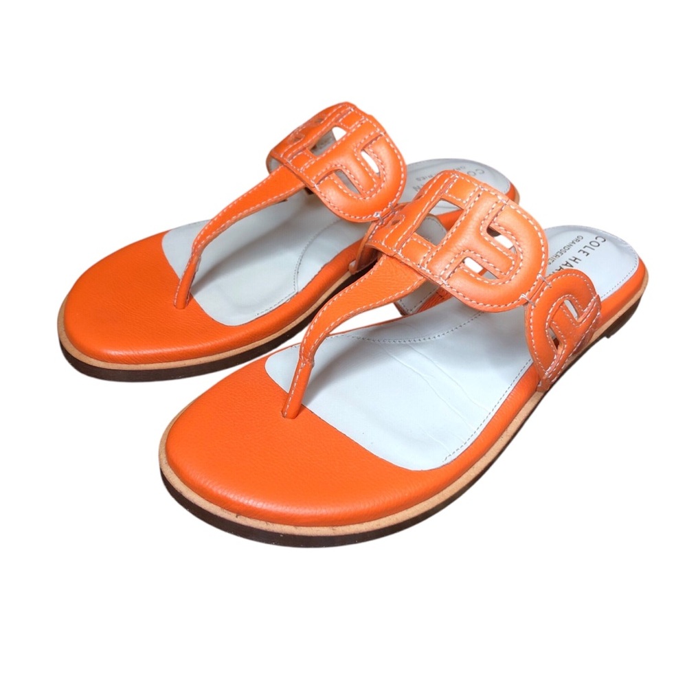 Cole Haan Anoushka Thong Sandals Size 7B Orange Golden Poppy Flats Coastal Beach